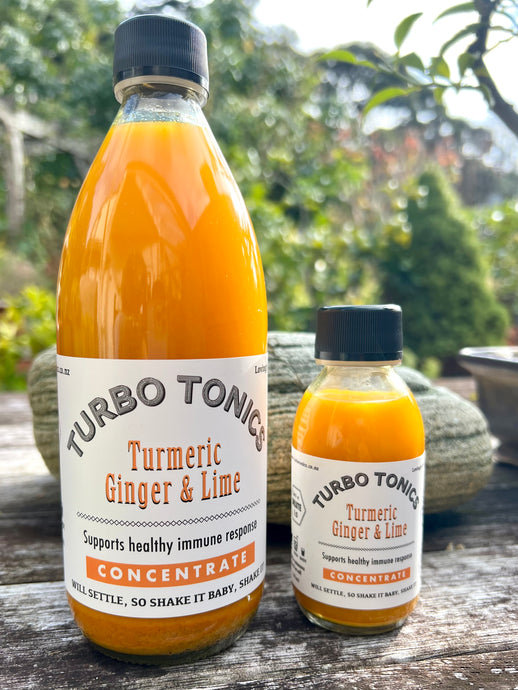 NZ MADE TURBO TONIC CONCENTRATE - FRESH TURMERIC, FRESH GINGER, FRESH NZ LIME JUICE